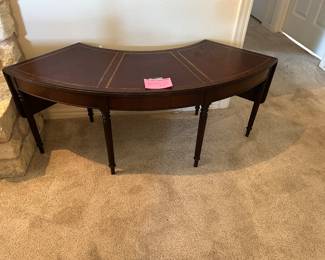 Vintage curved mahogany with leather top coffee table antique