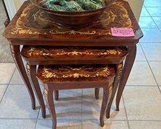 Two sets of Italian nesting tables with pearl inlay