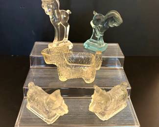 Glass Scottie and horse figurines