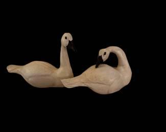 Life size carved wooden/decoy swans