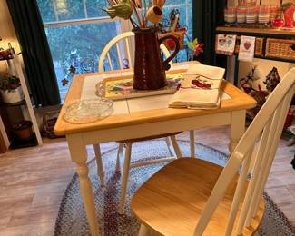 Wooden Dining Table with Tiled Top and Chairs