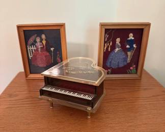 Needle point pictures and piano music box
