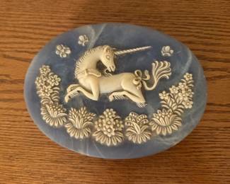 Hand carved genuine Incolay trinket box