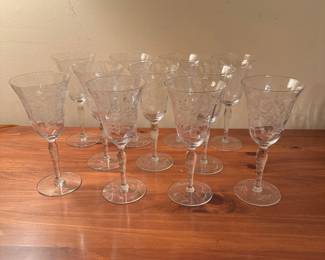 Etched wined glasses