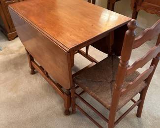 Dropleaf dining room table and ladder back chairs (4)