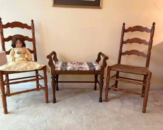 Vintage Chairs and Wooden Footstool