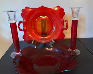 Ruby red depression glass