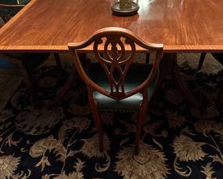 Baker Table & 8 Hepplewhite style chairs and 2 leaves
