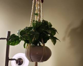 Vintage macrame hanging plant fixture 