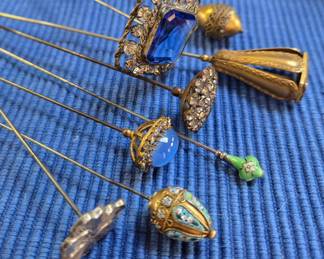 Early hat pins, late 1800's to 1910's