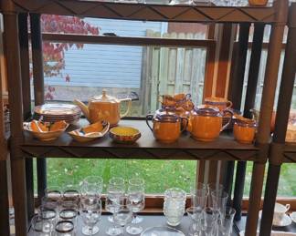 Lusterware tea set, more crystal and glass