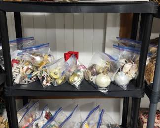 Tree skirts, ornaments, angel toppers, lighted village building