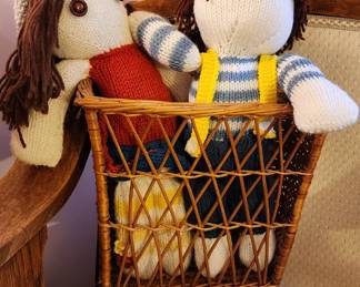 Folk art dolls, basket