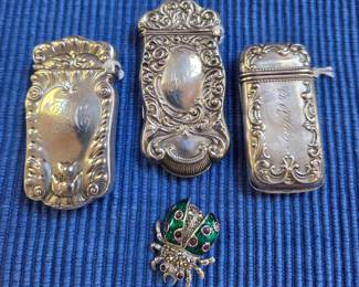 Sterling match cases with sterling lady bug pin