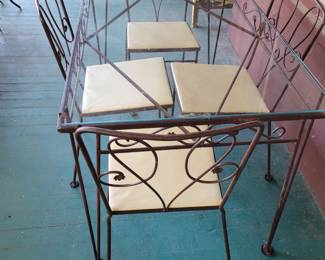 Metal and glass top table with 4 chairs