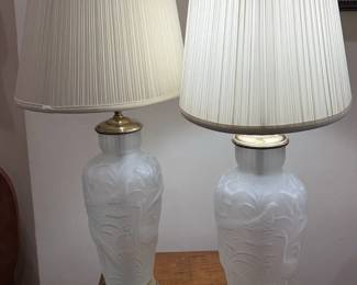 2 Glass Table Lamps with Shades. 32 inches Tall. 6 Inches Wide