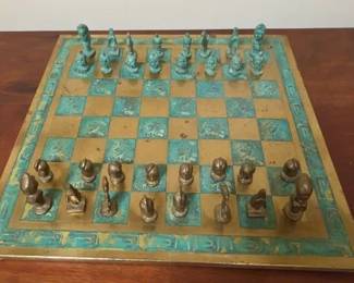 Vintage Brass Chess Set Oxidized