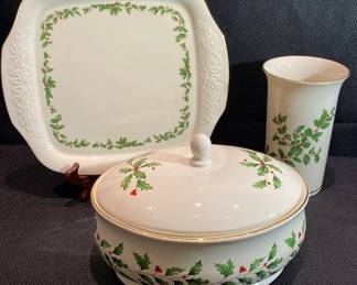 Lenox Dimension Collection, Holiday With Gold Trim, Serving Plate, Cover Dish And vase 