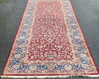Wool Oriental Red Dark Blue Floral Hall Runner Rug