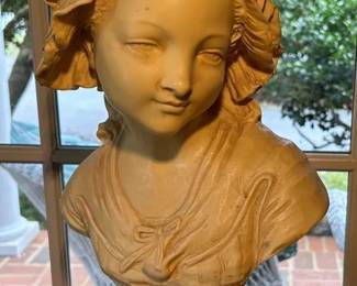 Vintage French Sculpture By Grinam Niam Bust Sculpture Of A French Peasant Girl
