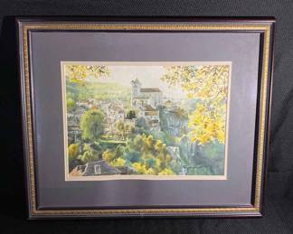 Hills of France Watercolor Painting Signed
