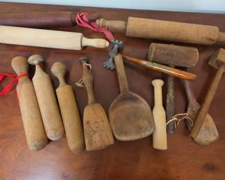Vintage Wooden Rolling Pins, Pestals, Meat Tenderizers