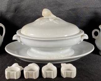 Vintage Ironstone Sugar Bowl, Tureen, Pitcher, Wedgwood Platter, And More
