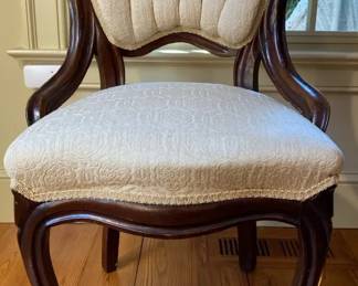 Victorian Style Wooden Chair With Light Beige Upholstery 