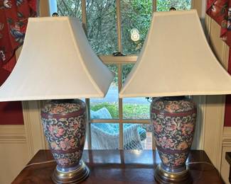 Set Of 2 Vintage Ceramic Table Lamps Varying Colors Of Blues And Pinks