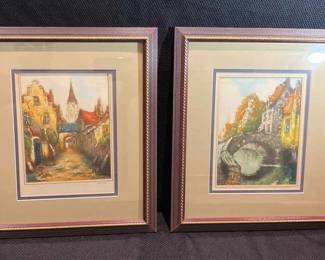 Set of Meader Village Prints Signed, Framed, 2 Total