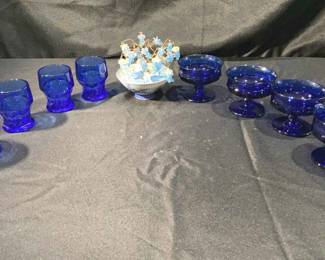 Colony Kings Crown Cobalt Champagne sherbert Glass X4 Honeycomb Cobalt Tumbler Glass X4 