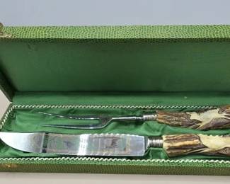 Solingen Stainless Steel Knife Fork Set With Carved Staghorn Handles