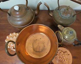 Vintage Copper Kettles, Bowl, Hanging Decor