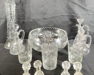 Vintage Gotham Cut Crystal Tumblers, American Crystal Round Footed Bowl, And More 
