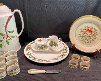 Lenox Dimension Collection, Holiday With Gold Trim, 2Lunch Plates, Napkin Rings, Rosina CreamSugar