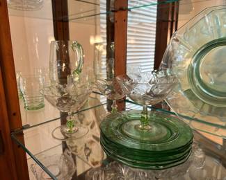 Assortment of Green Depression Glass