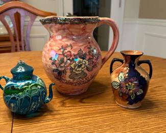 Flame & Glow Teapot Oil Burner, Arthur Wood Royal Bradwell Astoria Pink Lustre Jug,  H&K Tunstall "Viola" Vase