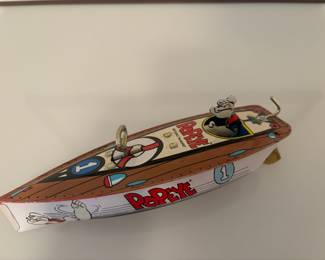 1999 Schylling Popeye Tin Wind-Up Speedboat Toy 