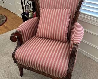 French Style Arm Chair with Red & White Striped Upholstery 