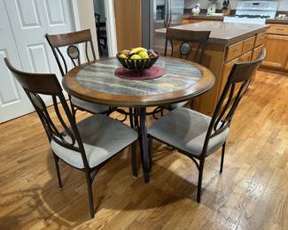 Round High Top Dining Table with 4 Dining Chairs
