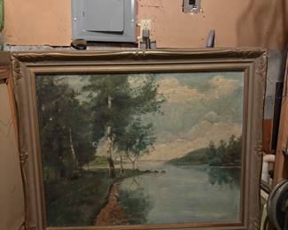 Framed River View Painting