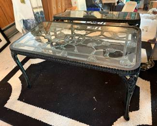 Wrought Iron Rose Design Coffee Table with Glass Top