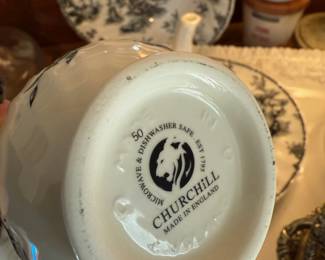 Churchill "Black Toile " Teapot, Creamer, Platter & Serving Bowl