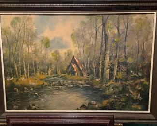 Framed Painting "Bye the Waterfall" after Richard Lorenz