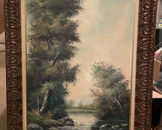 Framed Tree Lined River Painting by Tedeschi