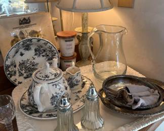 Churchill "Black Toile " Teapot, Creamer, Platter & Serving Bowl