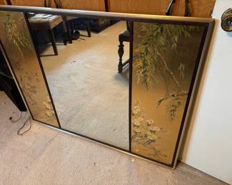 LaBarge Chinoiserie Gold Gilt Floral Rectangular Wall Mirror