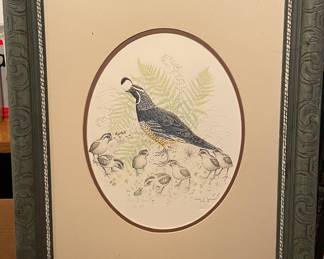 Framed & Matted Quail & Chicks Print by James P. Townsend