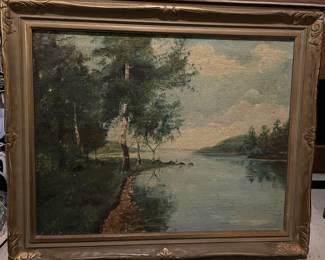 Framed River View Painting