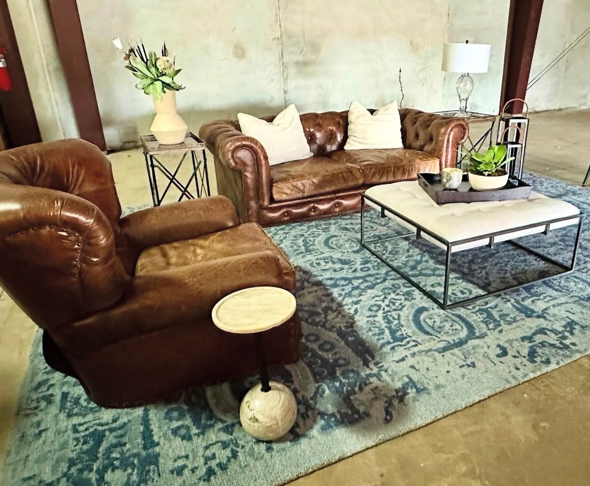 beautiful leather sofa ans recliner, upholstered ottoman